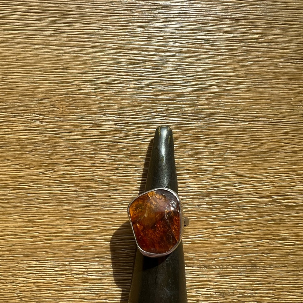 Sterling Silver Amber Ring SZ 7.5